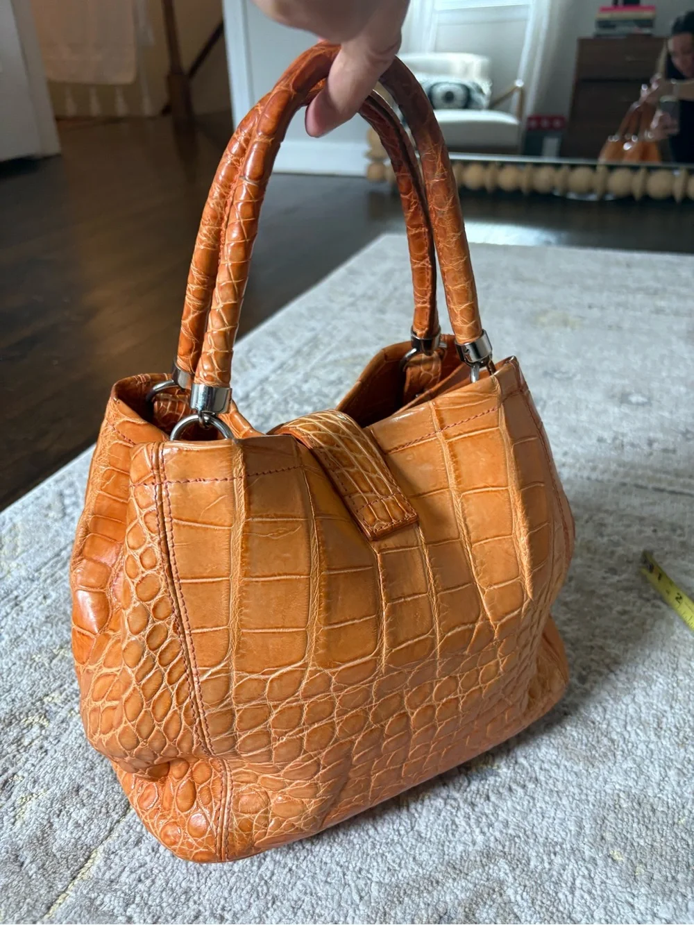 Colombo Via Della Spiga Orange Crocodile Leather Bag